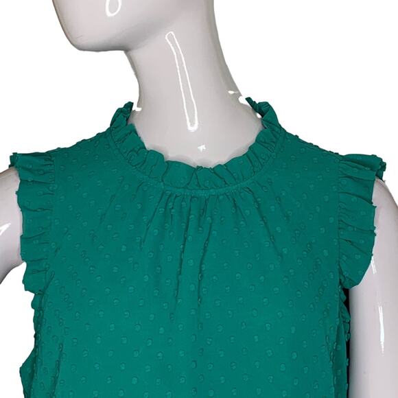 J Crew Blouse Sleeveless Green Ruffle Neckline Size M - Picture 2 of 9